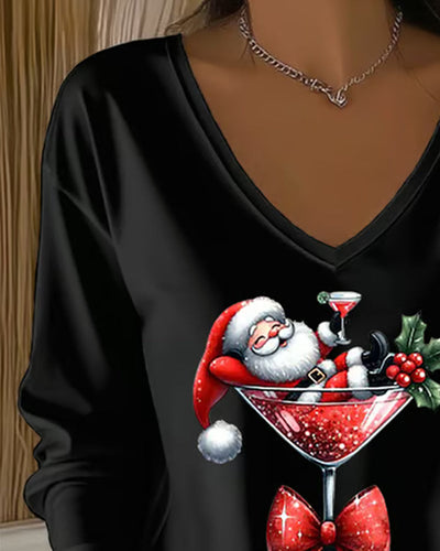 Santa Cocktail V-Neck Top