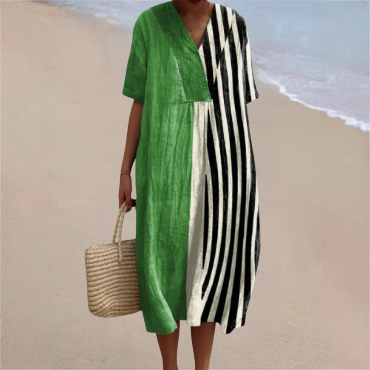 Tahlia™ | Green & Black Striped Summer Dress