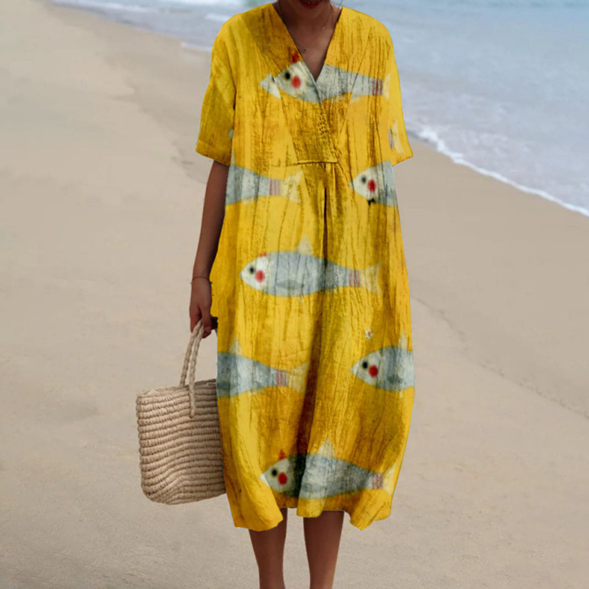 Marlee™ | Golden Fish Print Summer Dress