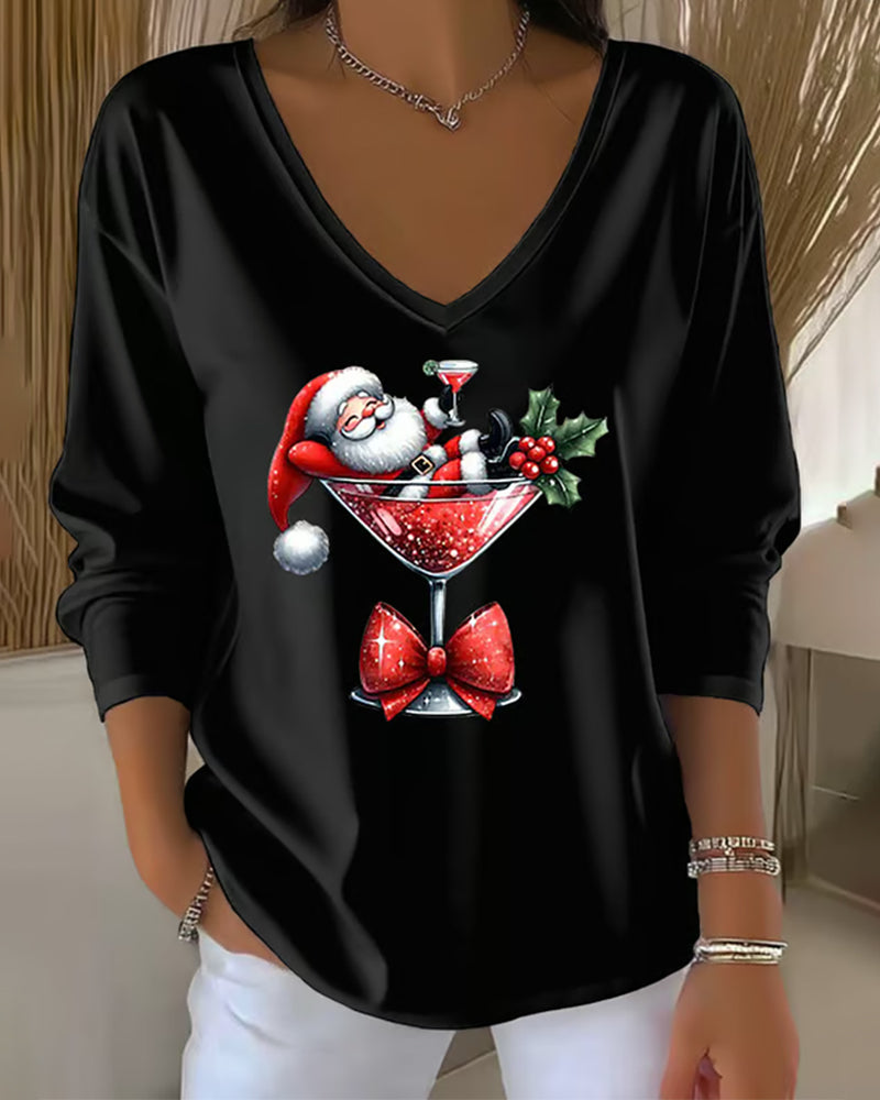 Santa Cocktail V-Neck Top